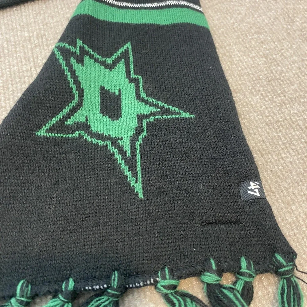 Dallas Stars Scarf Mens One Size Black Green NHL Hockey '47 Knit Fringe Jacquard
